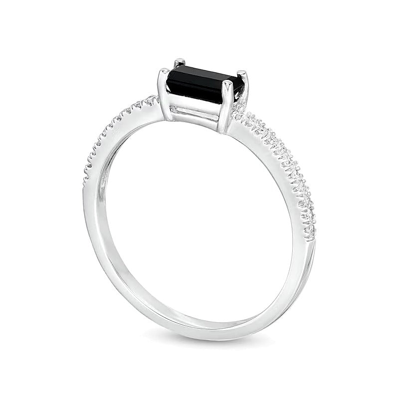 Sideways Baguette Onyx and 0.1 CT. TW Diamond PavÃ© Ring in 10K White Gold