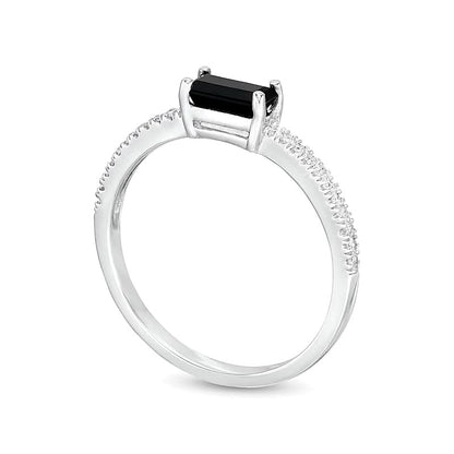 Sideways Baguette Onyx and 0.1 CT. TW Diamond PavÃ© Ring in 10K White Gold