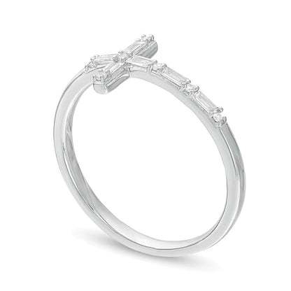 0.17 CT. TW Baguette and Round Diamond Sideways Cross Ring in 10K White Gold