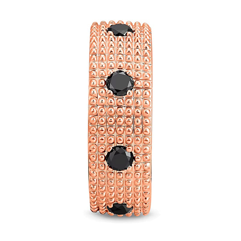 Black Spinel Beaded Multi-Row Band in Sterling Silver with 14K Rose Gold Plate