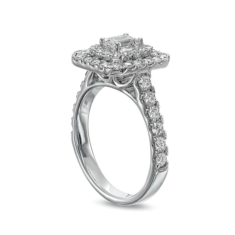 1.5 CT. TW Emerald-Cut Diamond Double Frame Engagement Ring in 14K White Gold (I/SI2)