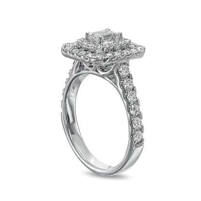 1.5 CT. TW Emerald-Cut Diamond Double Frame Engagement Ring in 14K White Gold (I/SI2)