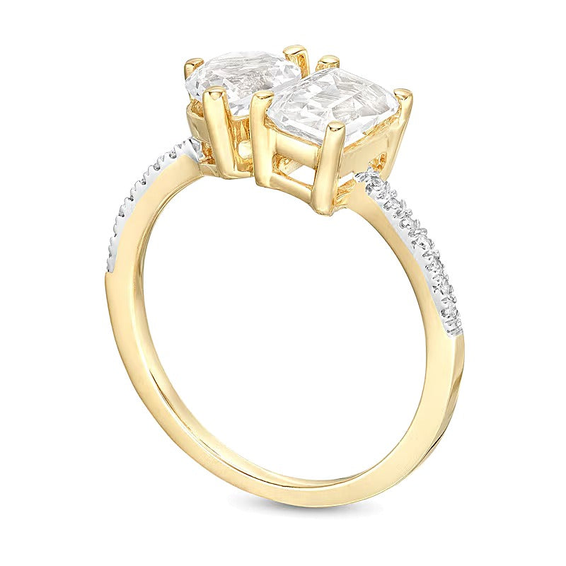 Heart-Shaped and Emerald-Cut White Lab-Created Sapphire and 0.07 CT. TW Diamond Ring in 10K Gold