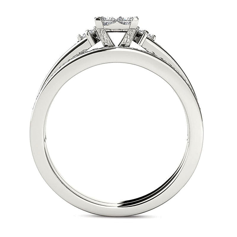 1.0 CT. TW Quad Princess-Cut Multi-Diamond Bridal Set in 14K White Gold