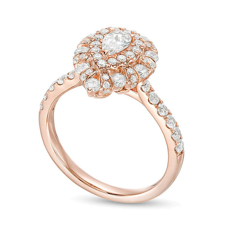 1.0 CT. TW Pear-Shaped Diamond Double Frame Art Deco Engagement Ring in 14K Rose Gold