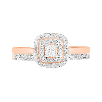 0.38 CT. TW Princess-Cut Diamond Double Cushion Frame Bridal Set in 10K Rose Gold
