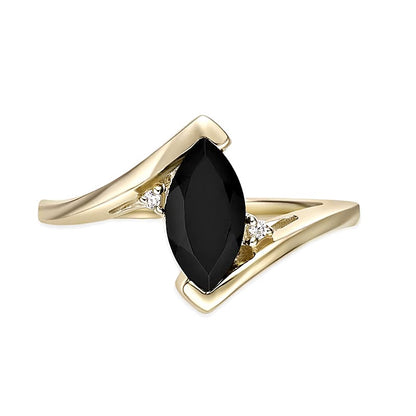 Marquise-Cut Onyx and Diamond Accent Bypass Shank Ring in 10K Gold