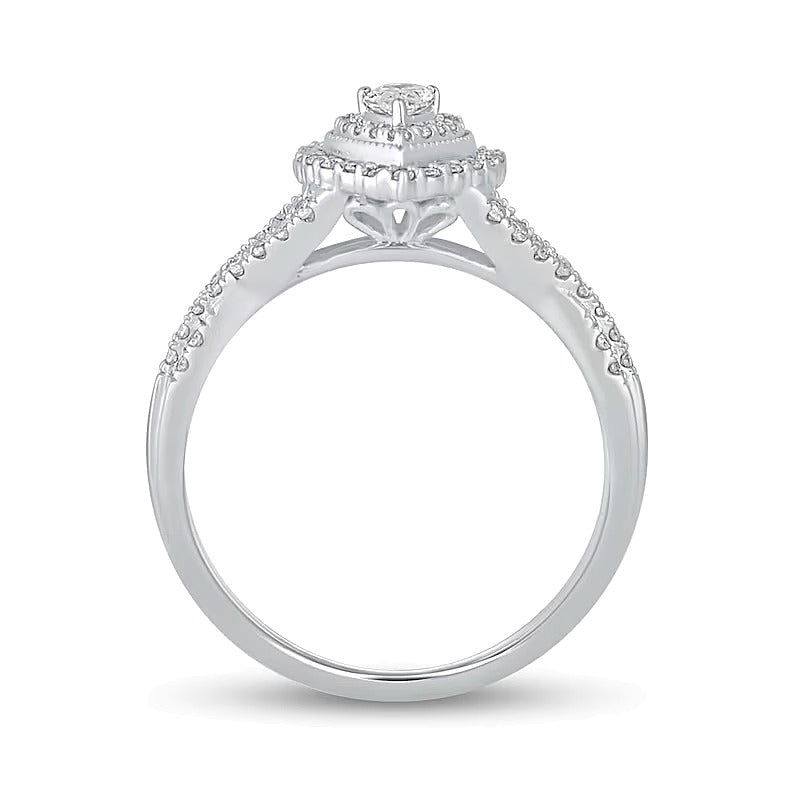 0.5 CT. TW Pear-Shaped Diamond Frame Vintage-Style Multi-Row Engagement Ring in 10K White Gold