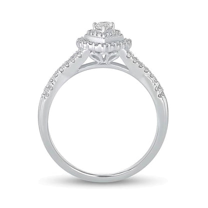 0.5 CT. TW Pear-Shaped Diamond Frame Vintage-Style Multi-Row Engagement Ring in 10K White Gold