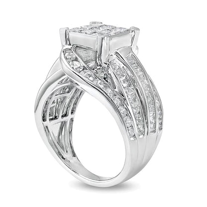 3.0 CT. TW Princess-Cut Multi-Diamond Multi-Row Bypass Split Shank Engagement Ring in 14K White Gold