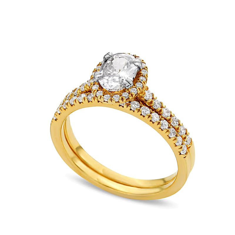 1.33 CT. TW Oval Lab-Grown Diamond Frame Bridal Set in 14K Gold (F/SI2)