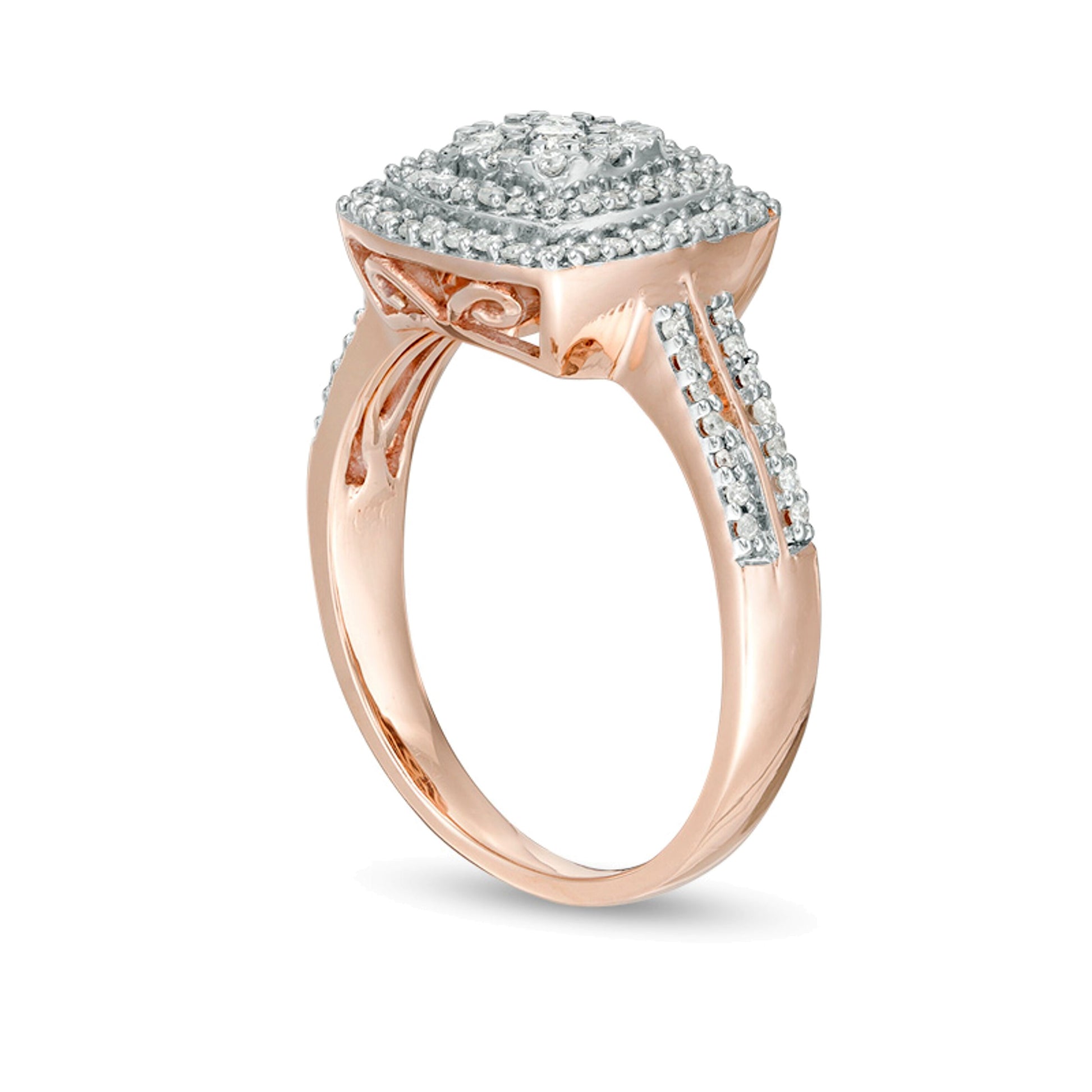0.38 CT. TW Cushion Multi-Diamond Double Frame Ring in 10K Rose Gold