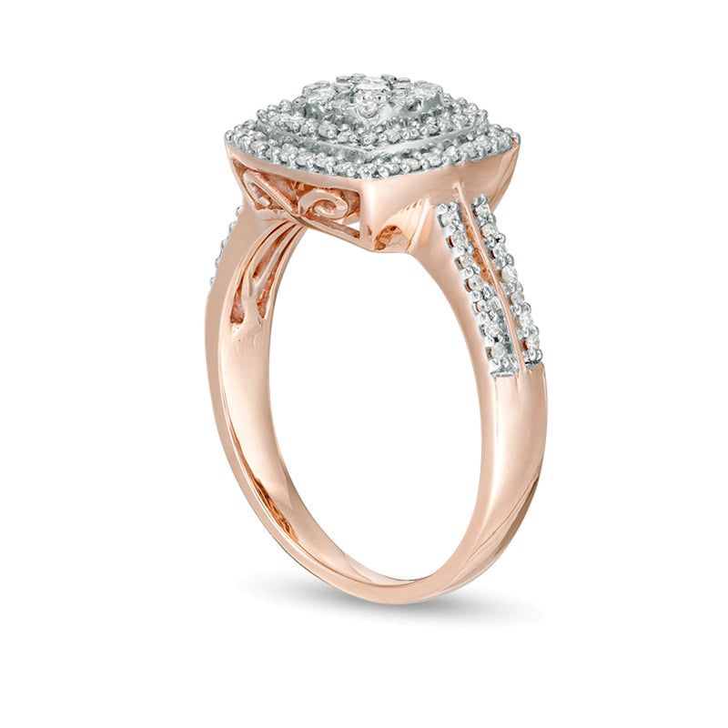 0.38 CT. TW Cushion Multi-Diamond Double Frame Ring in 10K Rose Gold
