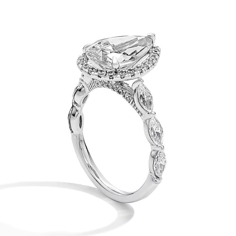 4.0 CT. TW Pear-Shaped Lab-Grown Diamond Frame Engagement Ring in 14K White Gold (F/VS2)