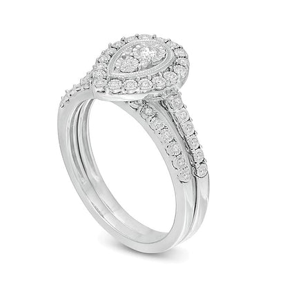 0.2 CT. TW Pear-Shaped Multi-Diamond Frame Vintage-Style Bridal Set in Sterling Silver