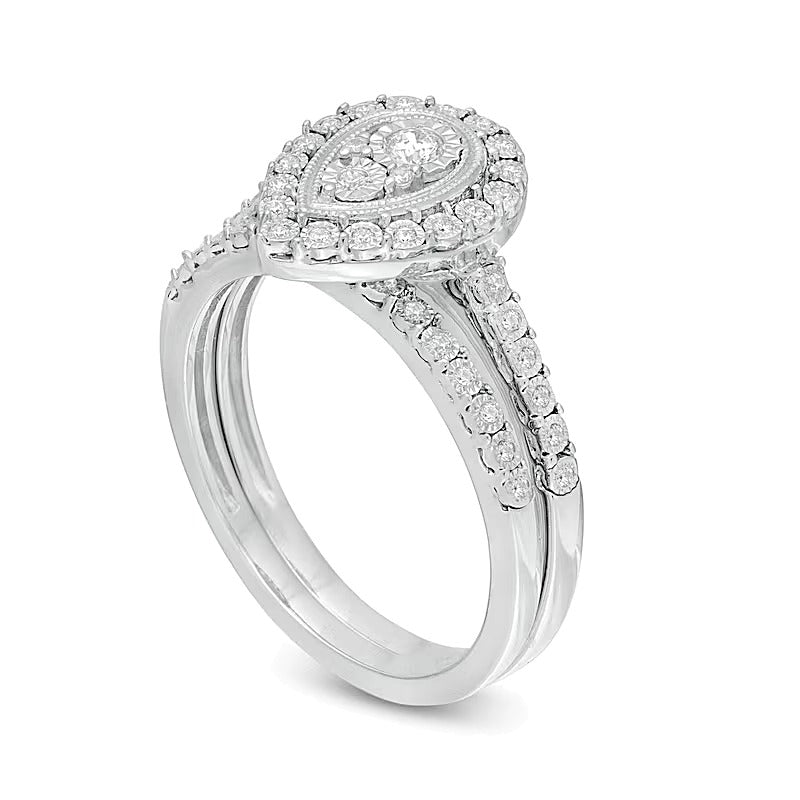 0.2 CT. TW Pear-Shaped Multi-Diamond Frame Vintage-Style Bridal Set in Sterling Silver