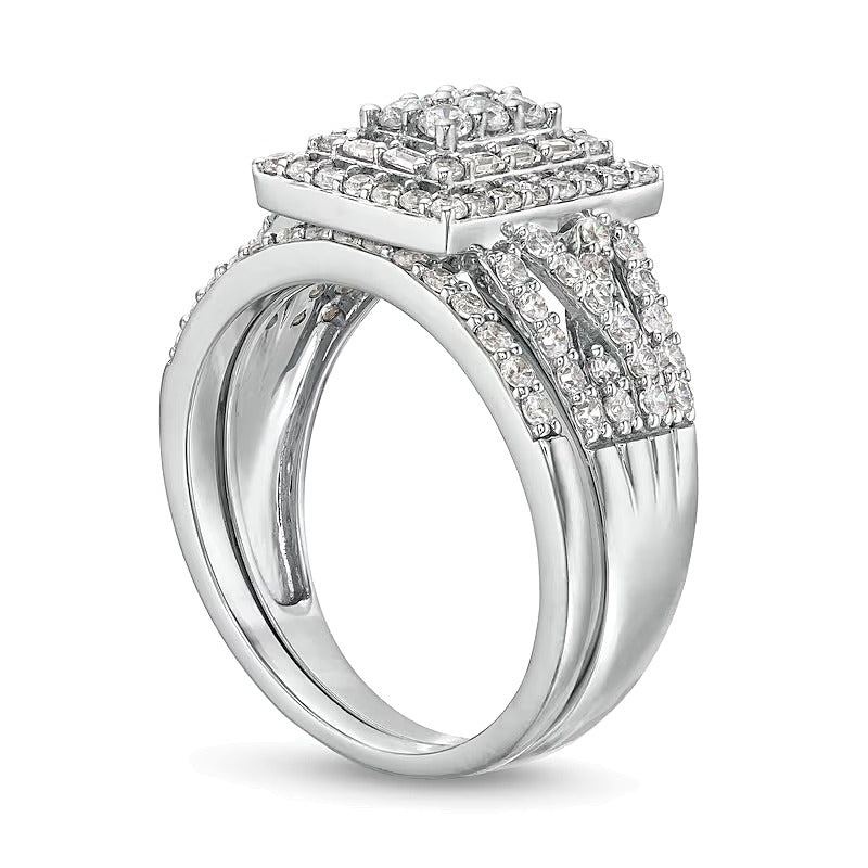 1.0 CT. TW Rectangle Multi-Diamond Twist Split Shank Bridal Set in 10K White Gold