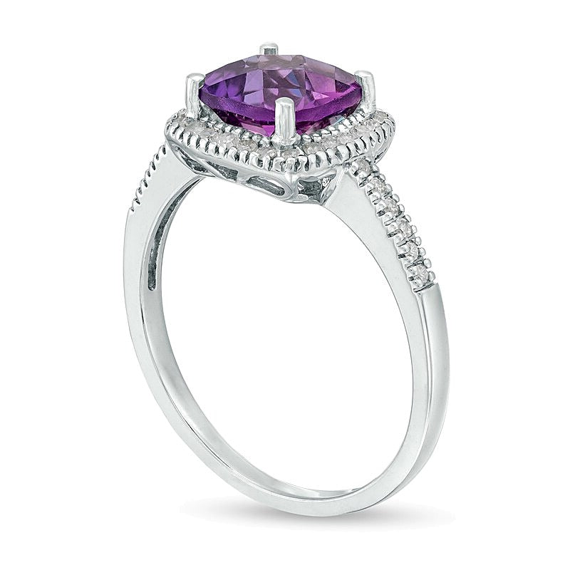7.0mm Cushion-Shaped Amethyst and 0.2 CT. TW Diamond Frame Ring in 10K White Gold
