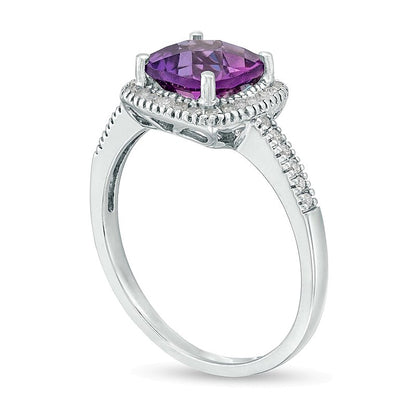 7.0mm Cushion-Shaped Amethyst and 0.2 CT. TW Diamond Frame Ring in 10K White Gold