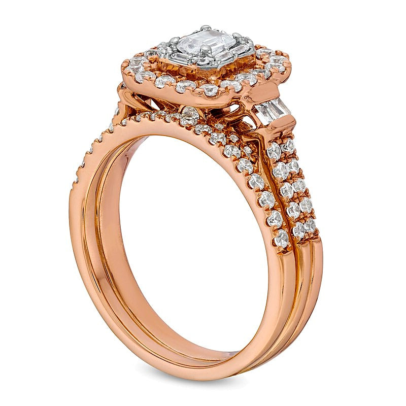 1.0 CT. TW Emerald-Cut Diamond Double Row Bridal Set in 10K Rose Gold