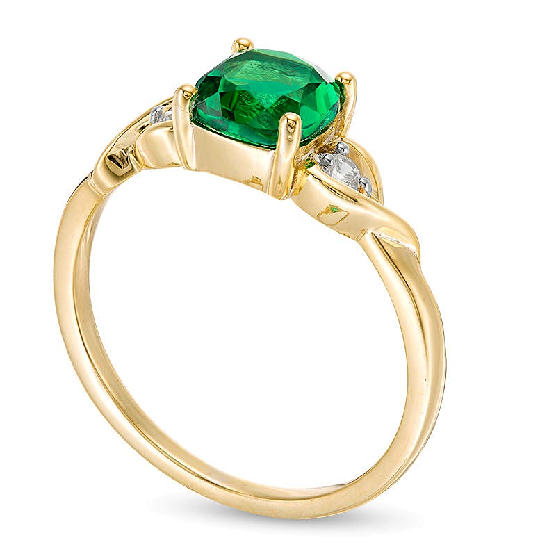 6.0mm Cushion-Cut Lab-Created Emerald and Diamond Accent Crossover Loop Promise Ring in 10K Gold