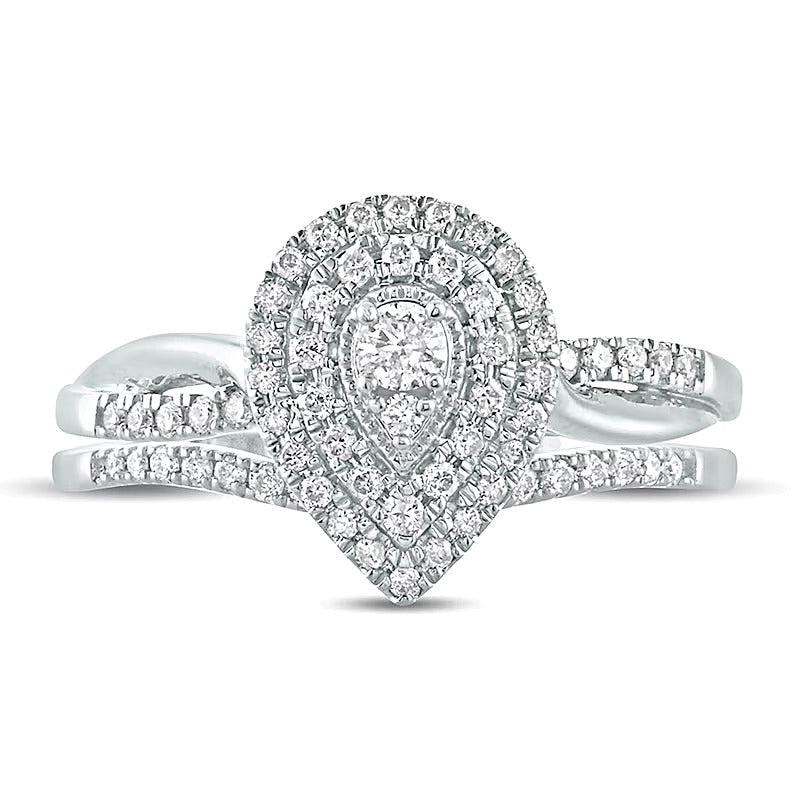 0.38 CT. TW Composite Diamond Teardrop Frame Bridal Set in 10K White Gold
