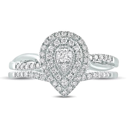 0.38 CT. TW Composite Diamond Teardrop Frame Bridal Set in 10K White Gold