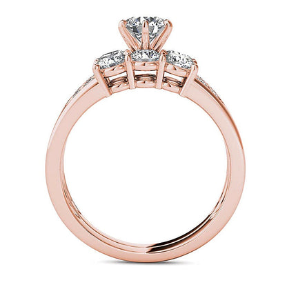 1.5 CT. TW Diamond Three Stone Bridal Set in 14K Rose Gold