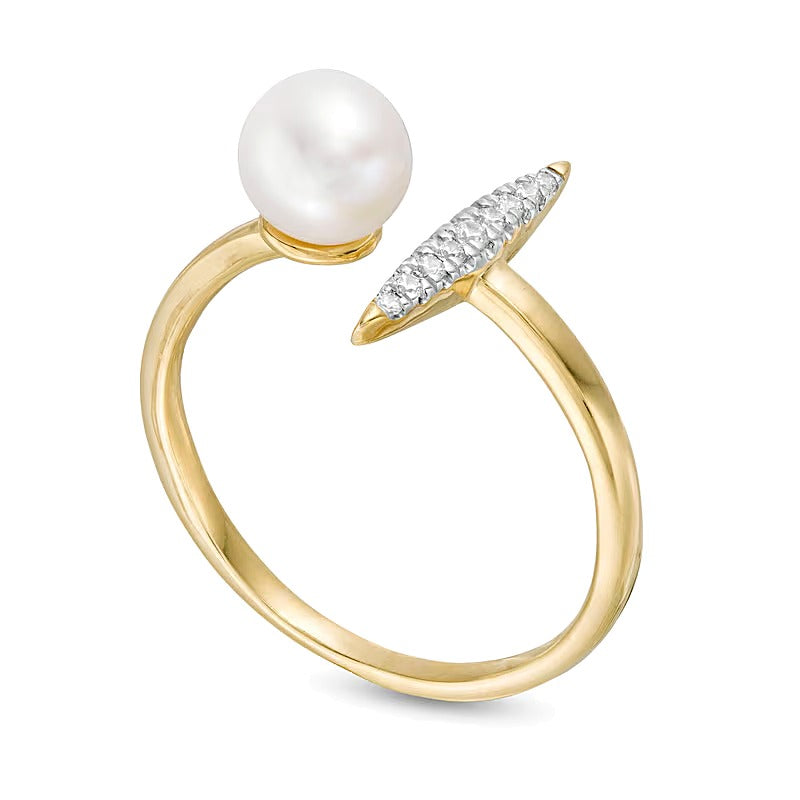6.0mm Freshwater Cultured Pearl and Diamond Accent Open Shank Ring in 10K Gold