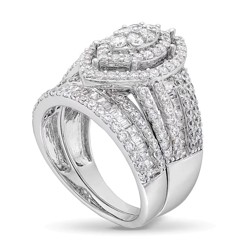 1.75 CT. TW Marquise Multi-Diamond Vintage-Style Bridal Set in 10K White Gold