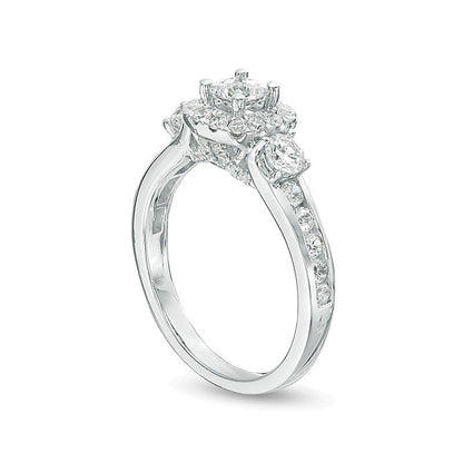 1.25 CT. TW Princess-Cut Diamond Frame Three Stone Engagement Ring in 14K White Gold