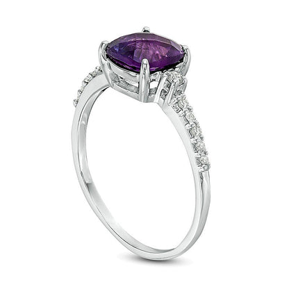 7.0mm Cushion-Shaped Amethyst and 0.13 CT. TW Diamond Engagement Ring in 10K White Gold