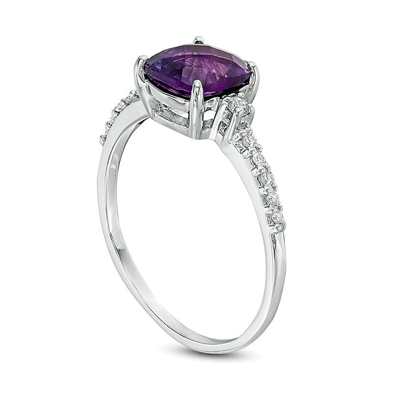 7.0mm Cushion-Shaped Amethyst and 0.13 CT. TW Diamond Engagement Ring in 10K White Gold