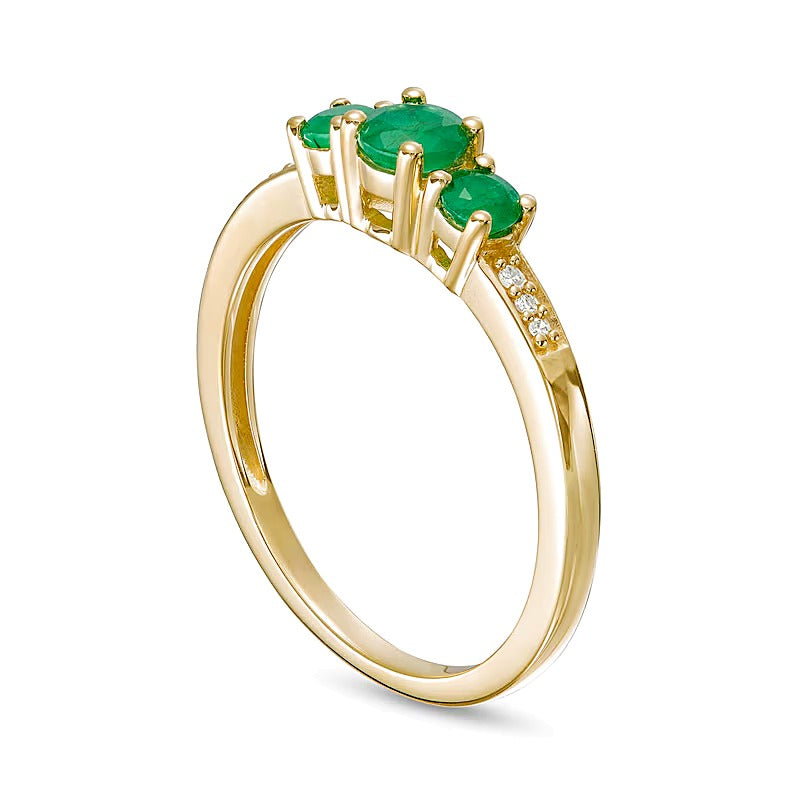 Emerald and Diamond Accent Three Stone Ring in 10K Gold