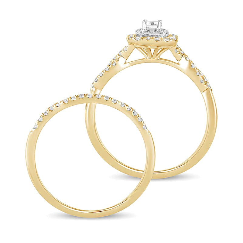 0.5 CT. TW Emerald-Cut Diamond Double Frame Multi-Row Bridal Set in 10K Gold