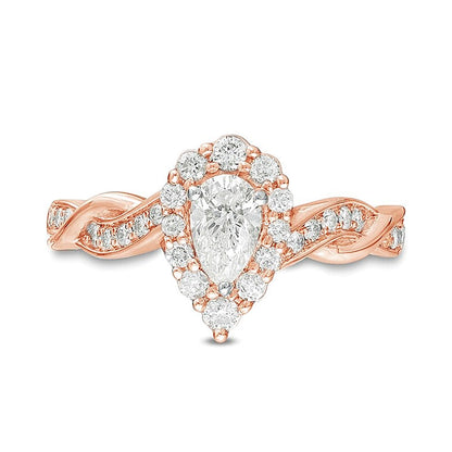 0.75 CT. TW Pear-Shaped Diamond Frame Twist Shank Engagement Ring in 10K Rose Gold