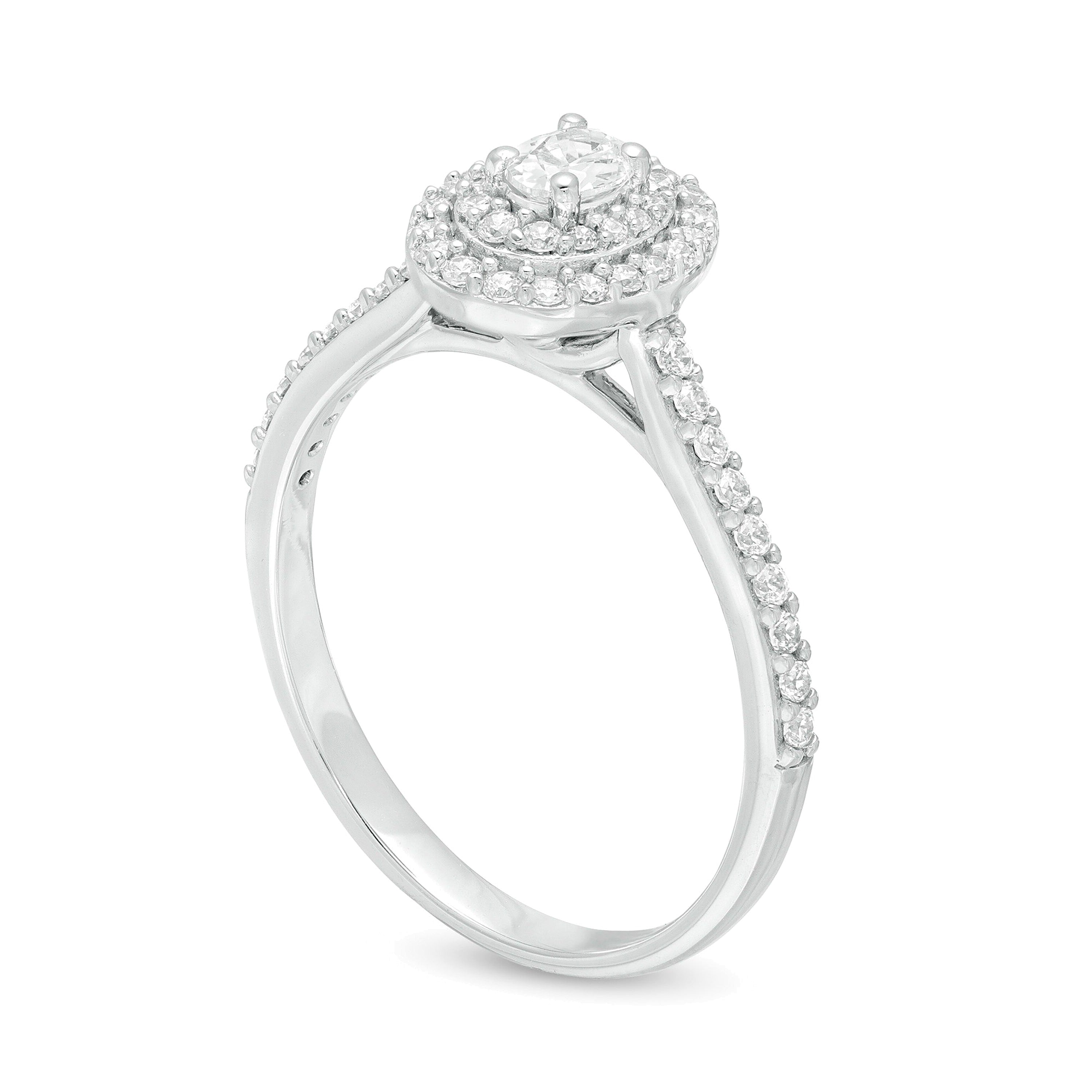 0.5 CT. TW Oval Diamond Double Frame Engagement Ring in 10K White Gold