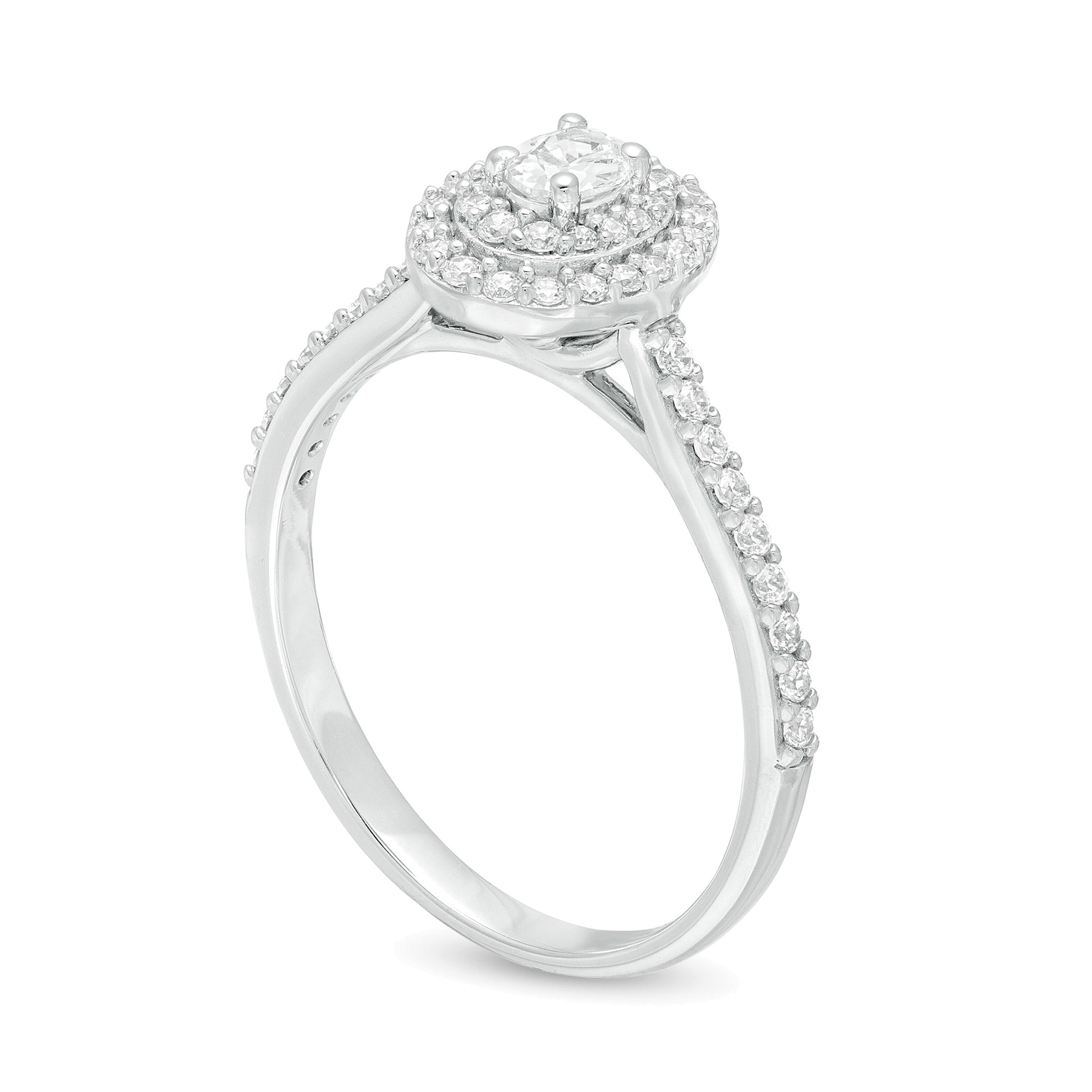 0.5 CT. TW Oval Diamond Double Frame Engagement Ring in 10K White Gold