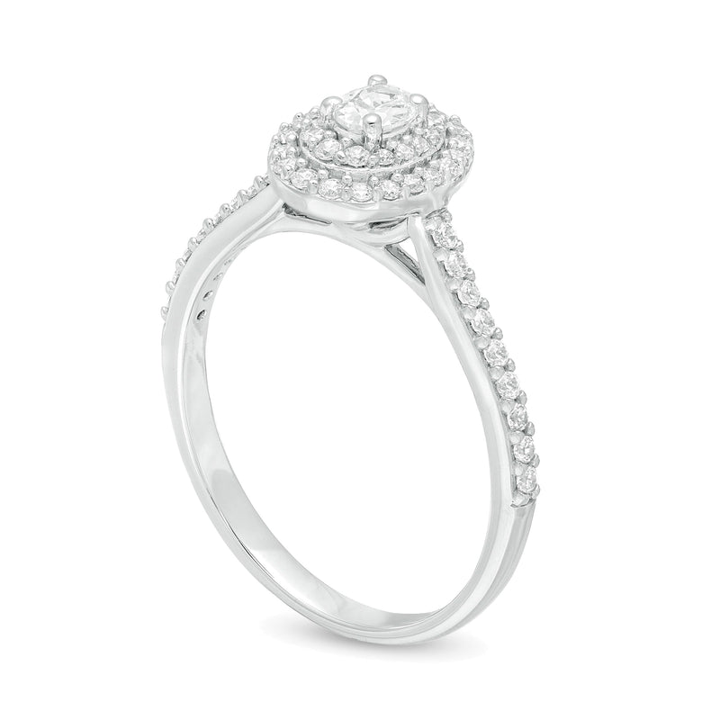 0.5 CT. TW Oval Diamond Double Frame Engagement Ring in 10K White Gold