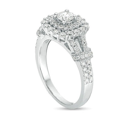 1.0 CT. TW Diamond Double Cushion Frame Collar Vintage-Style Engagement Ring in 14K White Gold