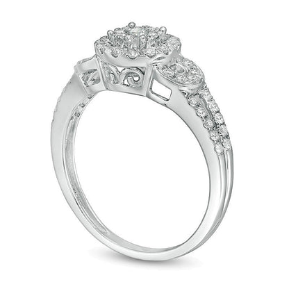 0.5 CT. TW Diamond Double Frame Split-Shank Engagement Ring in 10K White Gold