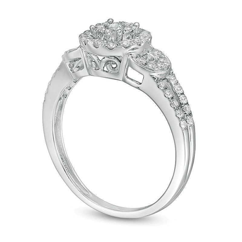 0.5 CT. TW Diamond Double Frame Split-Shank Engagement Ring in 10K White Gold