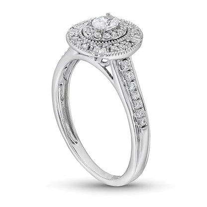 0.38 CT. TW Oval Diamond Double Frame Vintage-Style Engagement Ring in Sterling Silver