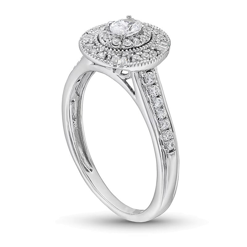 0.38 CT. TW Oval Diamond Double Frame Vintage-Style Engagement Ring in Sterling Silver