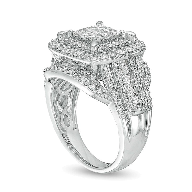 2.0 CT. TW Princess Multi-Diamond Cushion Frame Multi-Row Engagement Ring in 10K White Gold