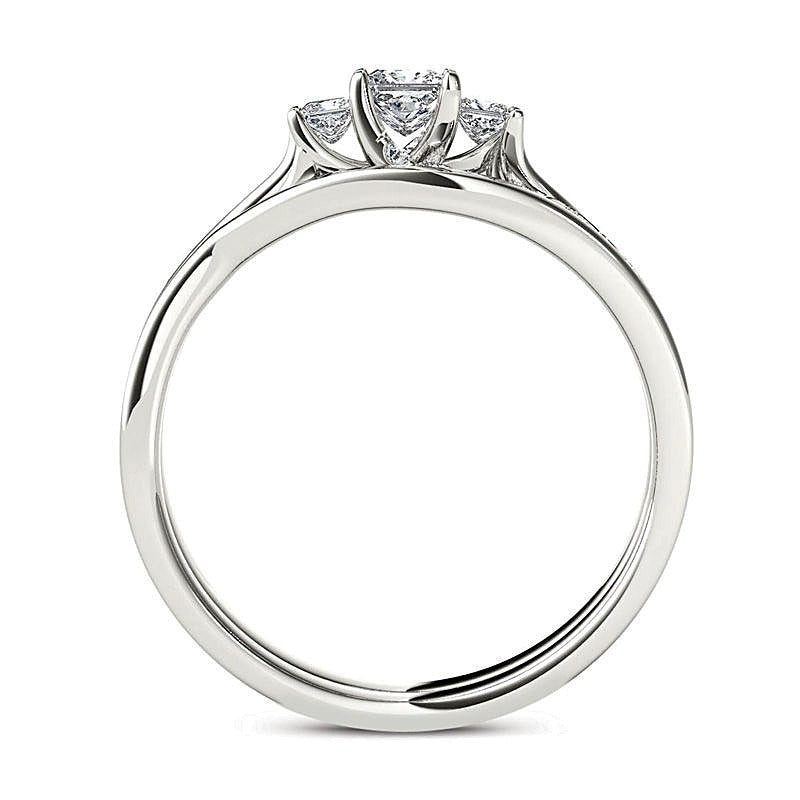 0.5 CT. TW Princess-Cut Diamond Three Stone Bypass Bridal Set in 14K White Gold