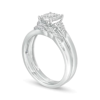 0.25 CT. TW Diamond Cushion Frame Bridal Set in Sterling Silver