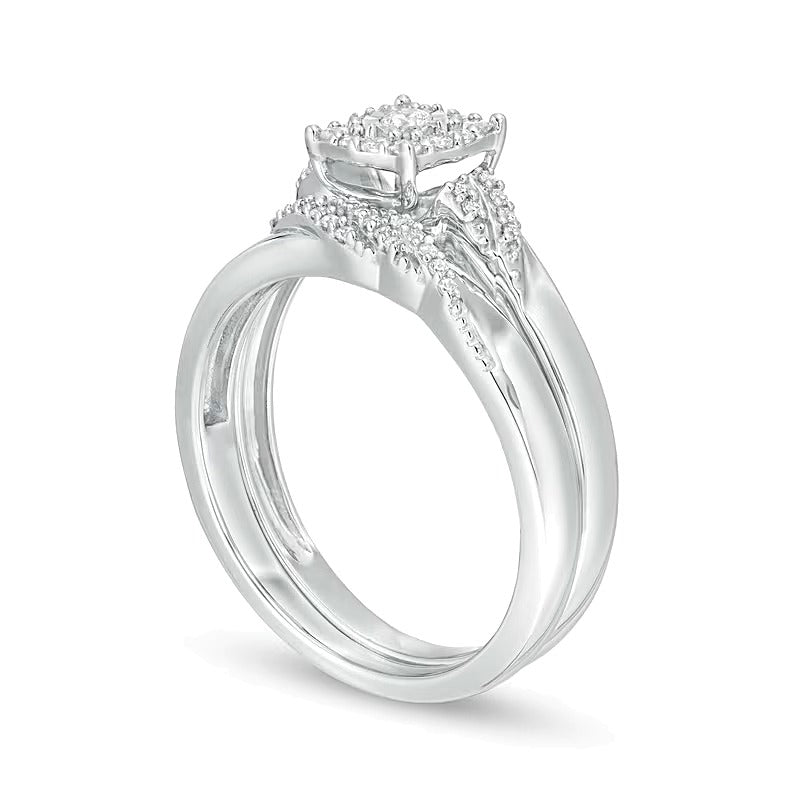 0.25 CT. TW Diamond Cushion Frame Bridal Set in Sterling Silver