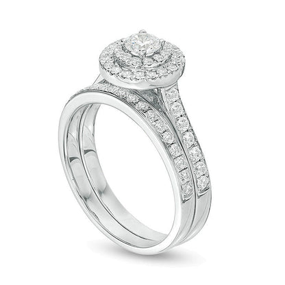 1.0 CT. TW Diamond Double Frame Bridal Set in 10K White Gold