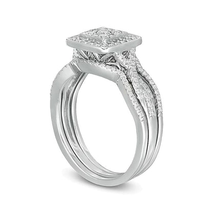 0.63 CT. TW Composite Diamond Square Frame Twist Shank Three Piece Bridal Set in Sterling Silver